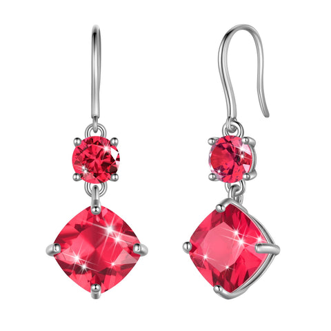 July Birthstone Earrings 925 Sterling Silver Women Long Dangling Earrings Ruby Cushion Red Crystal Jewelry Mother Birthday Gift - Aurora Tears