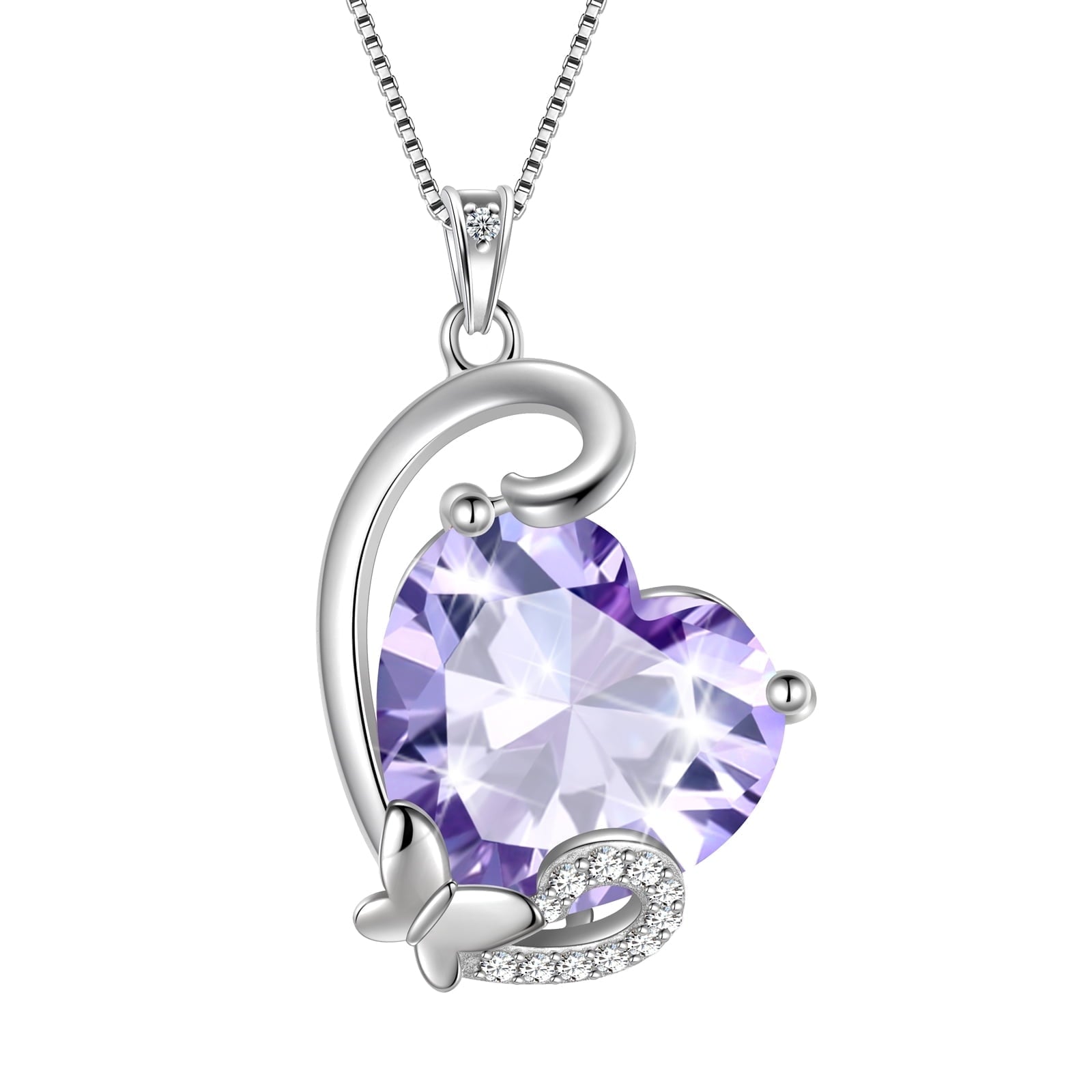 June Birthstone Heart Necklace Butterfly Pendant Alexandrite CZ 925 Sterling Silver Jewelry Mother Women Birthday Valentine's Day Gift - Aurora Tears