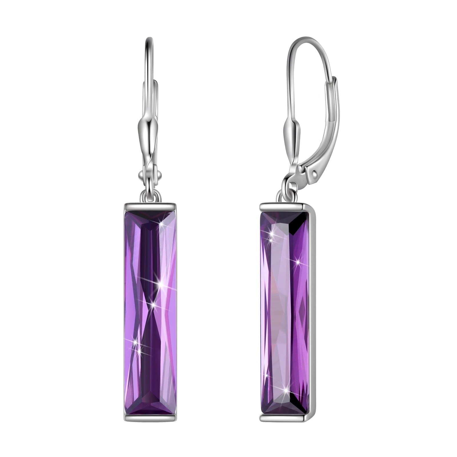 Leverback Dangle Earrings Sterling Silver Women Earrings February Birthstone Amethyst Purple Jewelry Christmas Valentine's Day Gift - Aurora Tears