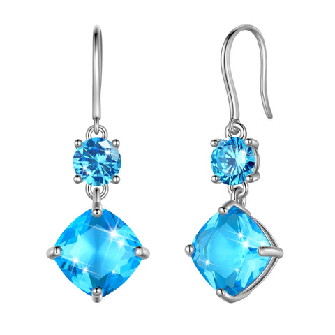 March Birthstone Earrings Women 925 Sterling Silver Hook Long Drop Earrings Aquamarine Blue Topaz Jewelry Birthday Mother's Day Gift - Aurora Tears