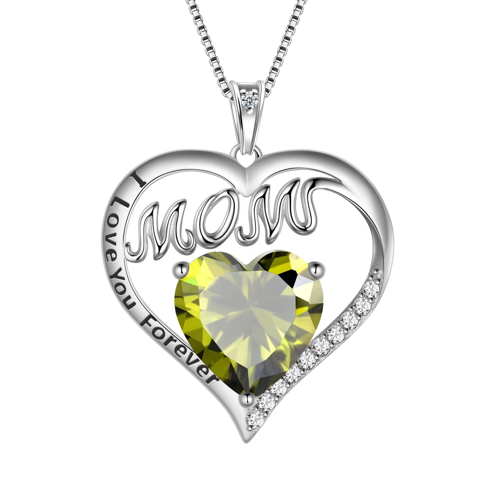 Women Mom Necklace Heart August Birthstone Necklace Peridot Green 925 Sterling Silver Pendant Jewelry Christmas Birthday Mother's Day Gifts for Grandma - Aurora Tears
