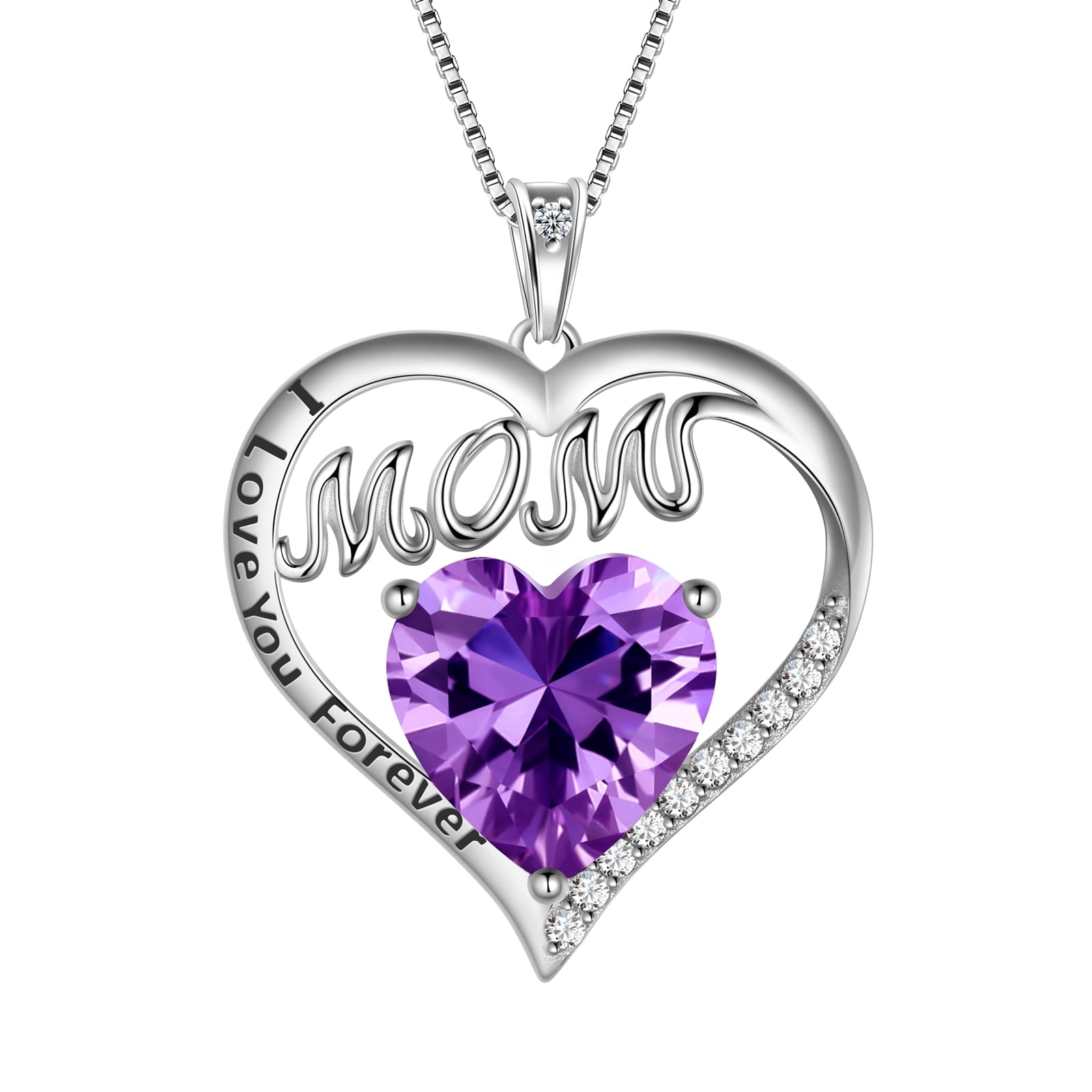 Women Mom Necklace Heart February Birthstone Necklace Amethyst Purple Sterling Silver Pendant Jewelry Christmas Birthday Mother's Day Gift from Daughter - Aurora Tears