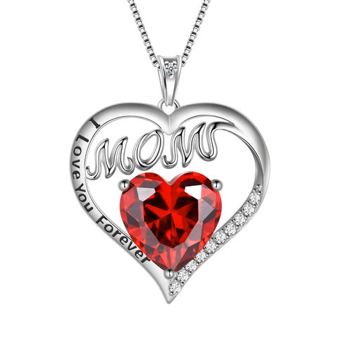 Women Mom Necklace Heart January Birthstone Necklace Garnet Red 925 Sterling Silver Pendant Jewelry Christmas Birthday Mother's Day Gifts from Daughter - Aurora Tears