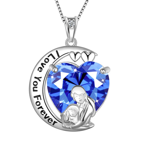 Moon Heart Mother Daughter Necklace 925 Sterling Silver Blue Tanzanite December Birthstone Pendant Jewelry Women Christmas Birthday Mother Day Gift Idea - Aurora Tears