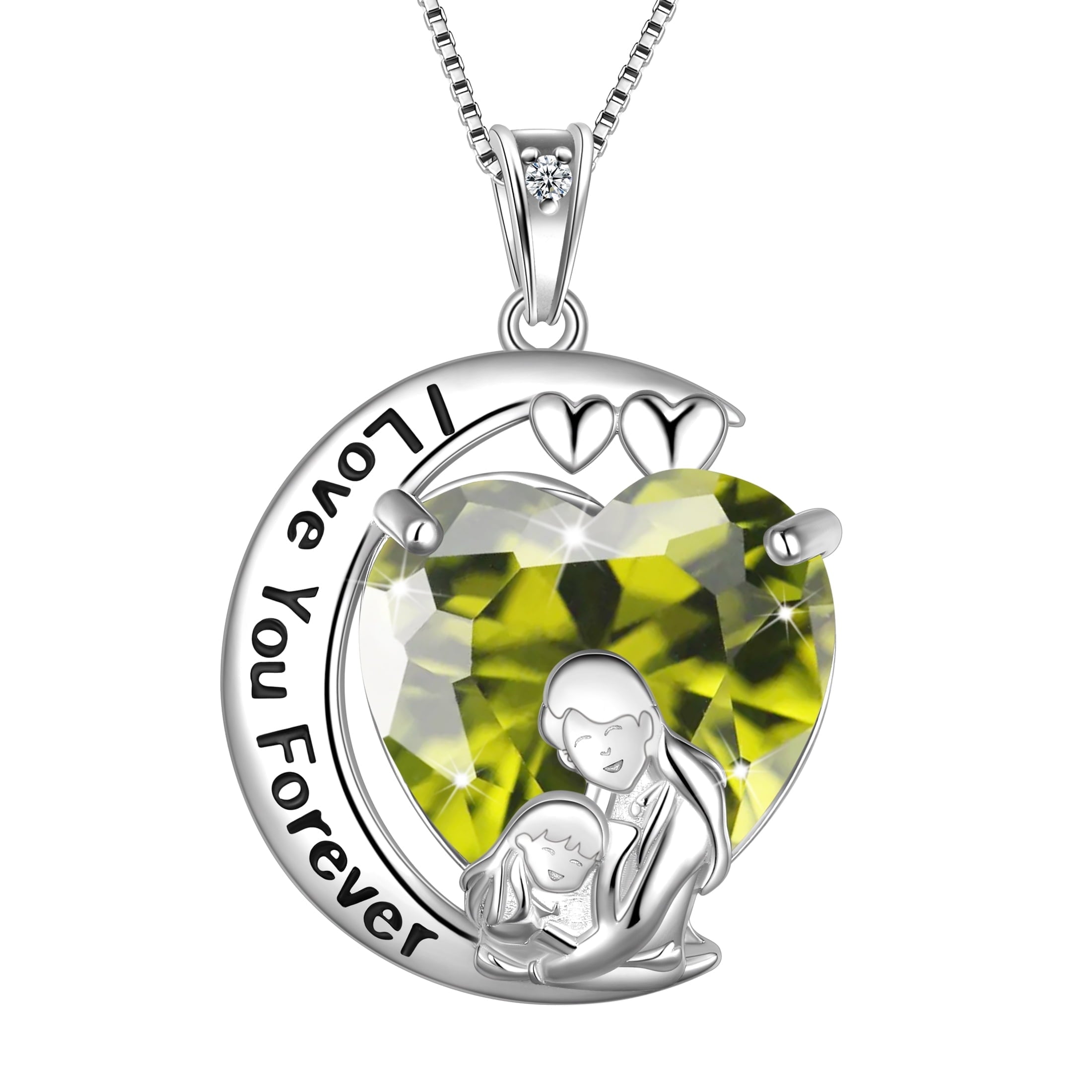 Moon Love Heart Mother Daughter Necklace 925 Sterling Silver Peridot August Birthstone Pendant Jewelry Women Christmas Birthday Gift Idea for Daughter - Aurora Tears