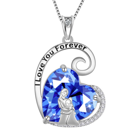Mother Daughter Necklace 925 Sterling Silver Blue Heart Tanzanite December Birthstone Pendant Jewelry Women Christmas Birthday Gift for Mom and Daughter - Aurora Tears