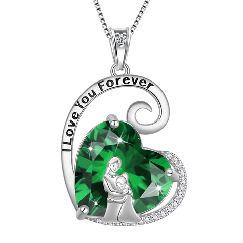 Mother Daughter Necklace 925 Sterling Silver Green Heart Emerald May Birthstone Pendant Jewelry Women Mom Christmas Birthday Mother's Day Gift - Aurora Tears
