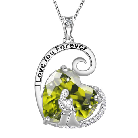 Mother Daughter Necklace 925 Sterling Silver Love Heart Peridot August Birthstone Pendant Jewelry Mom Women Christmas Birthday Mother's Day Gift - Aurora Tears