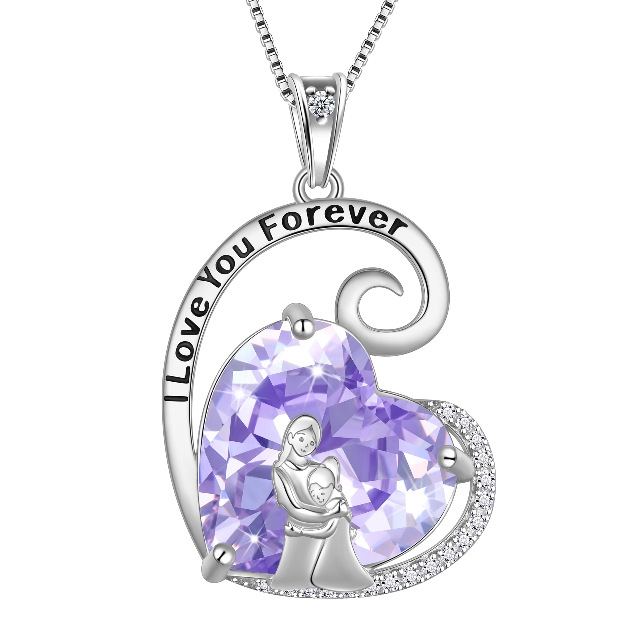 Mother Daughter Necklace 925 Sterling Silver Purple Heart Alexandrite June Birthstone Pendant Jewelry Women Christmas Mother's Day Gift for Mom - Aurora Tears