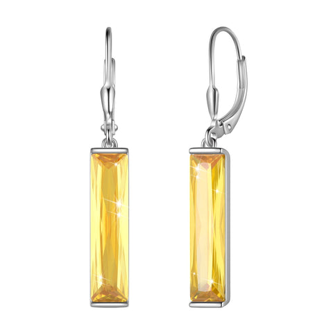November Birthstone Earrings 925 Sterling Silver Women Dangle Earring Citrine Yellow Jewelry Leverback Mother Christmas Birthday Gift for Her - Aurora Tears