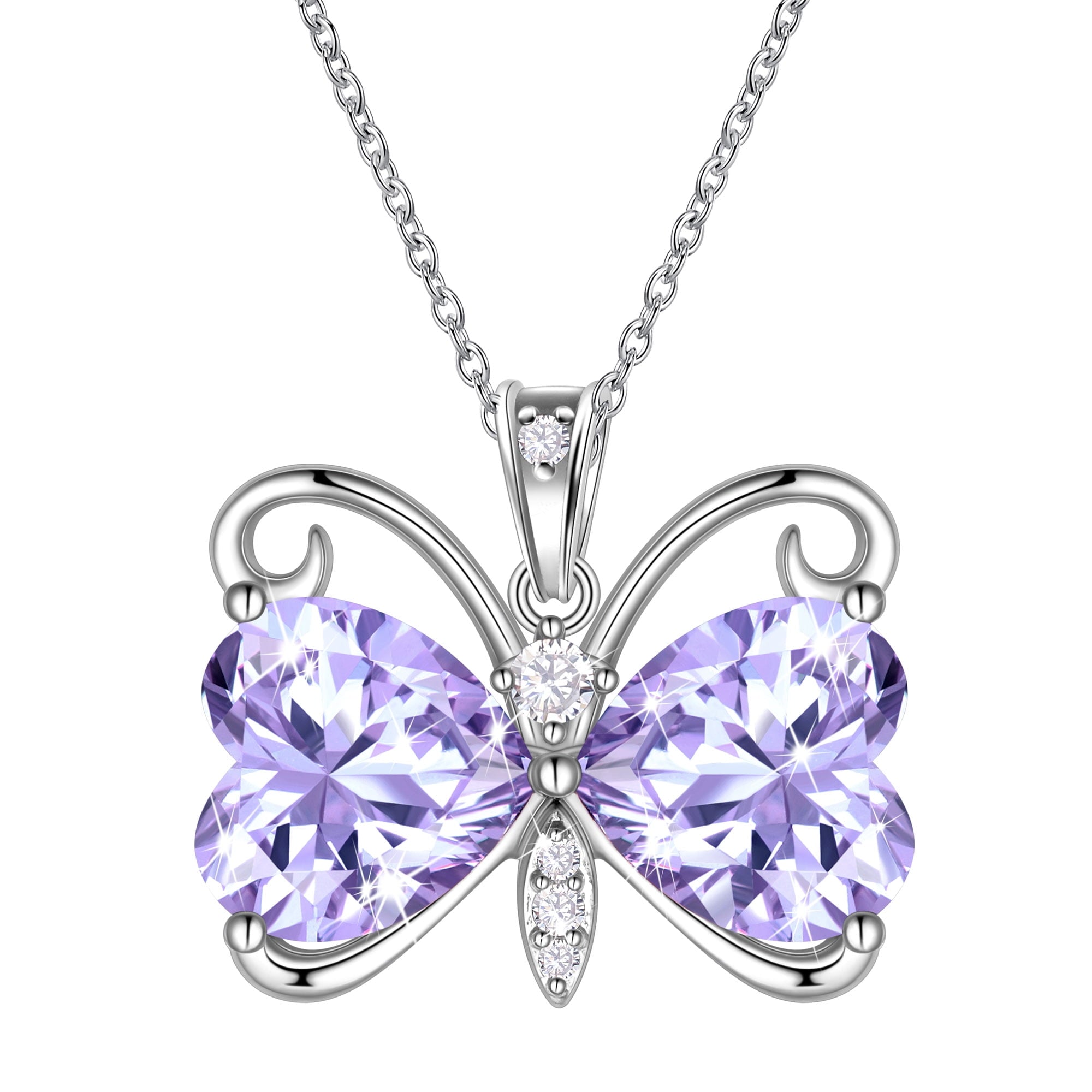 Women Purple Butterfly Necklace Heart June Birthstone Necklace Alexandrite CZ Silver Plated Pendant Jewelry Birthday Mother's Day Gift for Mom - Aurora Tears