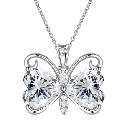 Women White Butterfly Necklace Heart April Birthstone Necklace Diamond Crystal Pendant Charm Jewelry Wife Mother Birthday Valentine's Day Gift - Aurora Tears