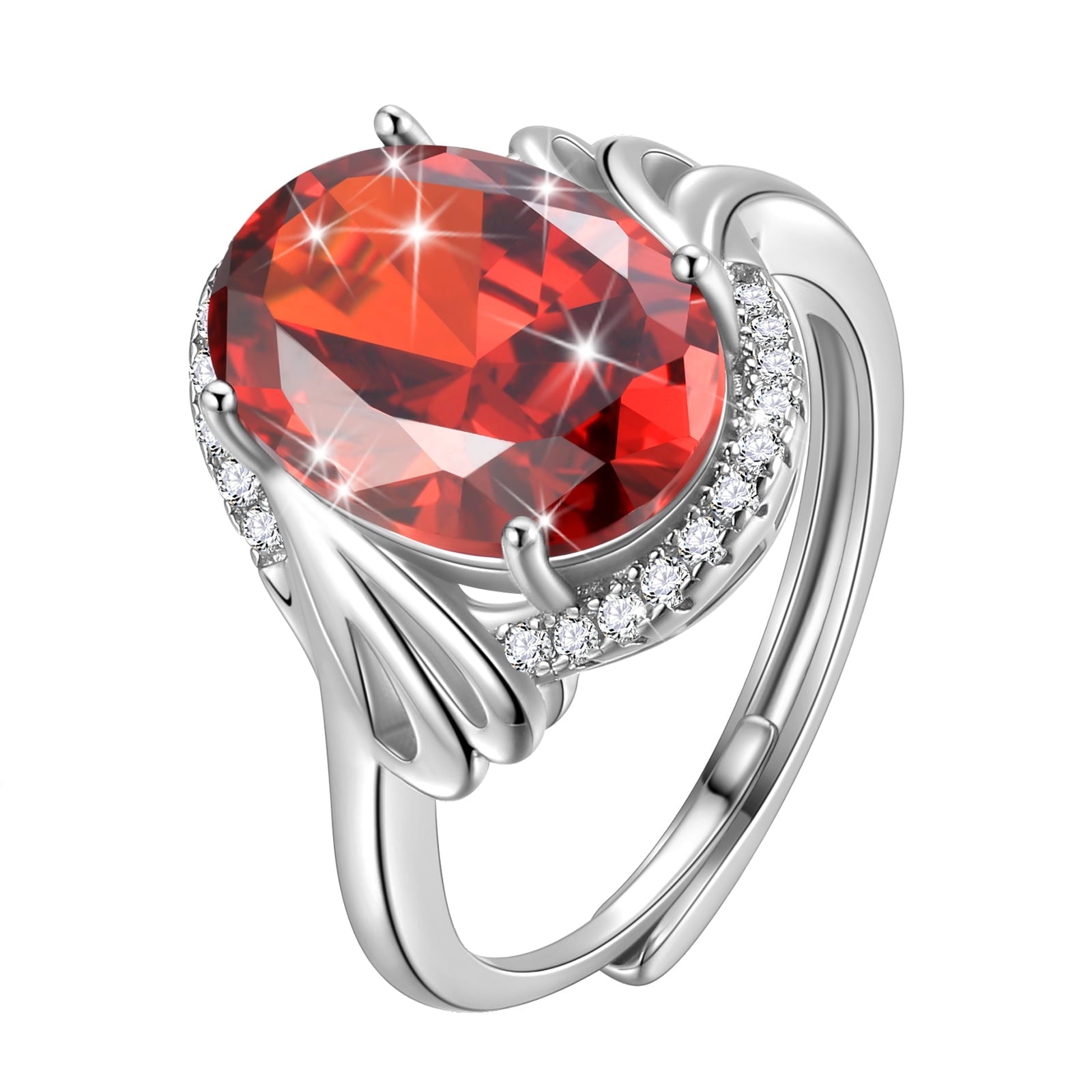 Women 8Ct Halo Oval Ring 925 Sterling Silver January Birthstone Garnet Red Band Ring Jewelry Mother Grandma Birthday Valentine Gift for Her - Aurora Tears