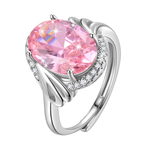 Women 8CT Oval Tourmaline Pink Ring 925 Sterling Silver Halo October Birthstone Ring Jewelry Mother Birthday Christmas Valentine's Day Gift for Her - Aurora Tears