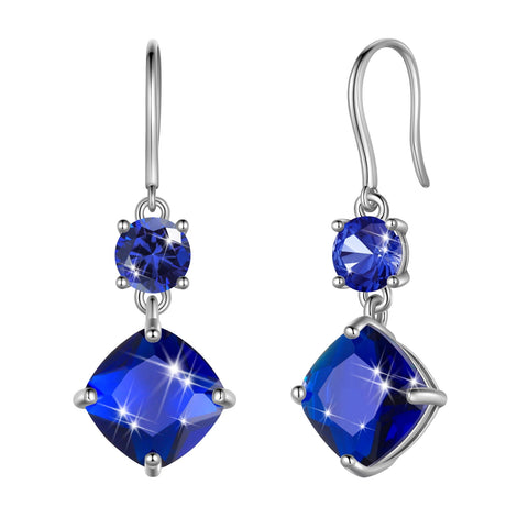 Women Blue Sapphire Dangle Earrings 925 Sterling Silver Hook September Birthstone Earring Cushion Jewelry Birthday Christmas Mother's Day Gift - Aurora Tears