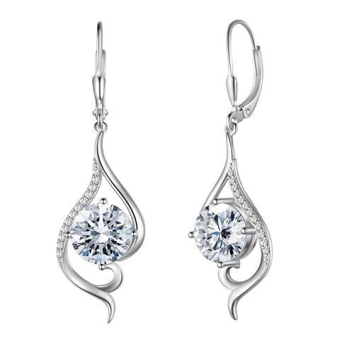 Women Dangle Earrings April Birthstone Earrings Sterling Silver Leverback Diamond Bridal Jewelry Mermaid Tail Wife Birthday Valentines Mother's Day Gift for Her - Aurora Tears