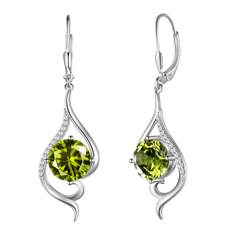 Women Dangle Earrings August Birthstone Earrings Peridot Green 925 Sterling Silver Leverback Fish Tail Jewelry Mother Christmas Valentines Birthday Gift for Her - Aurora Tears