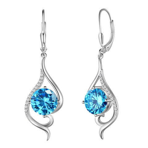 Women Dangle Earrings March Birthstone Earrings Aquamarine Blue Topaz Jewelry Tail 925 Sterling Silver Leverback Mother Wife Christmas Valentines Day Gift for Her - Aurora Tears