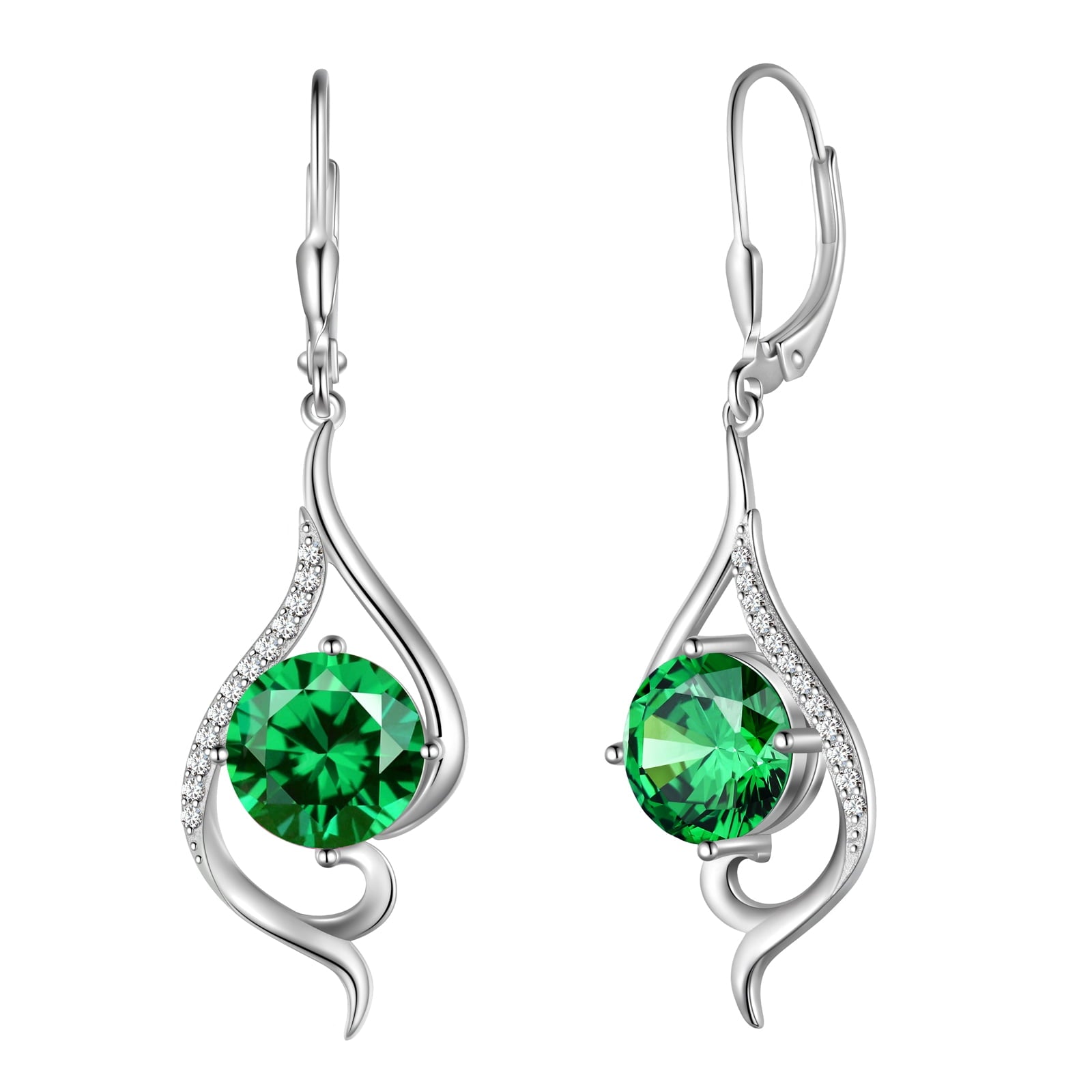 Women Dangle Earrings May Birthstone Earring Emerald Green 925 Sterling Silver Leverback Hanging Tail Jewelry Christmas Mother's Day Gift for Her/Mom/Grandma/Wife - Aurora Tears