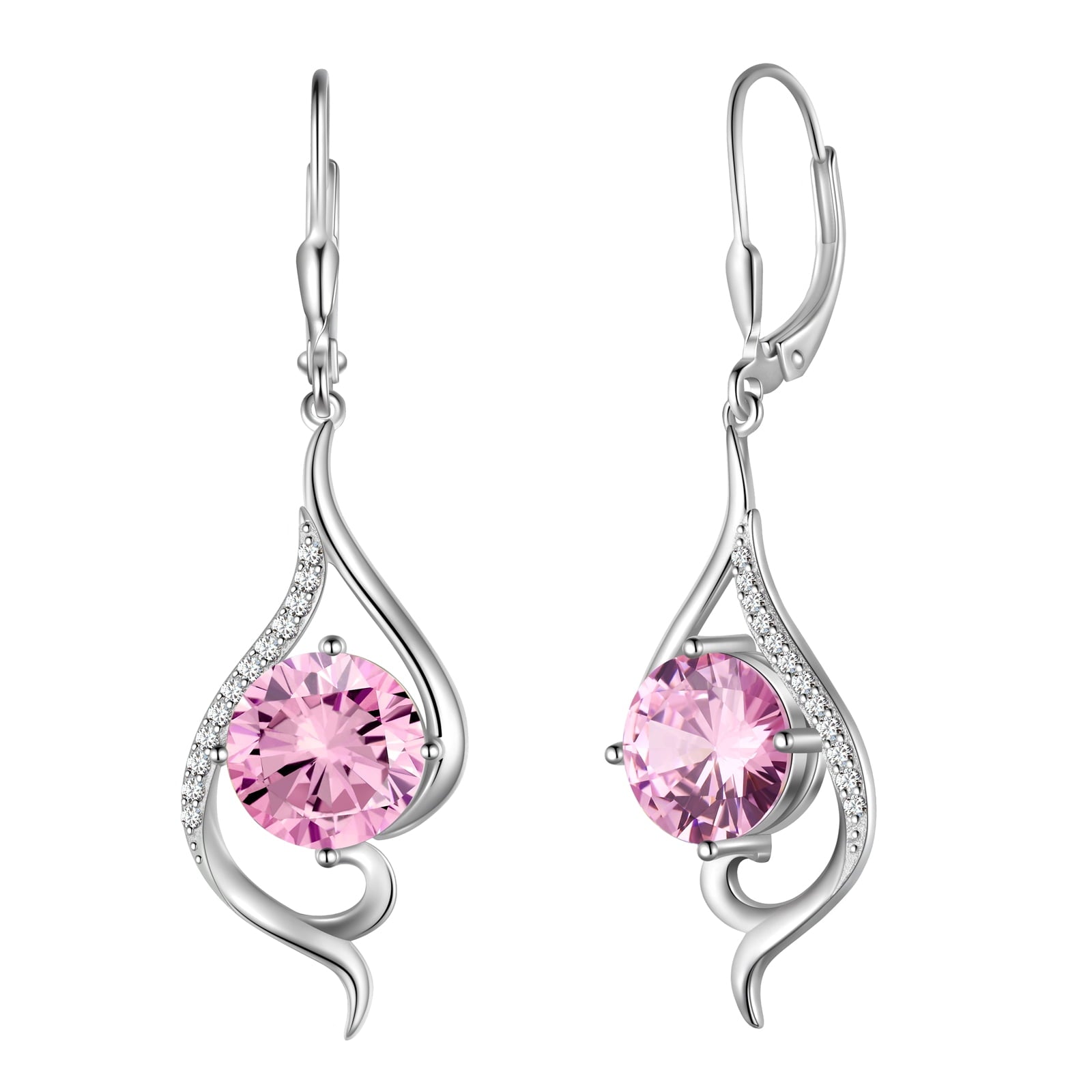 Women Dangle Earrings Pink October Birthstone Tourmaline Earrings 925 Sterling Silver Leverback Tail Jewelry Mother Christmas Birthday Valentines Day Gift for Her - Aurora Tears