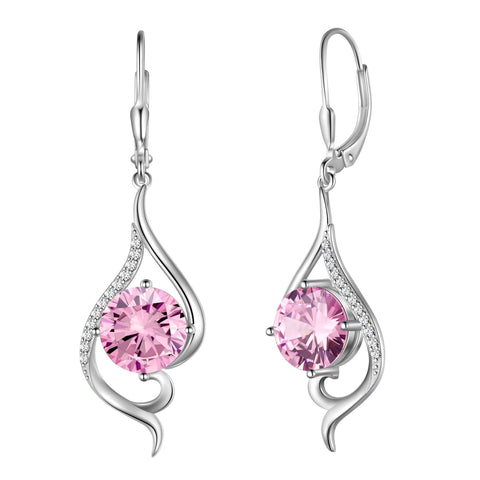 Women Dangle Earrings Pink October Birthstone Tourmaline Earrings 925 Sterling Silver Leverback Tail Jewelry Mother Christmas Birthday Valentines Day Gift for Her - Aurora Tears
