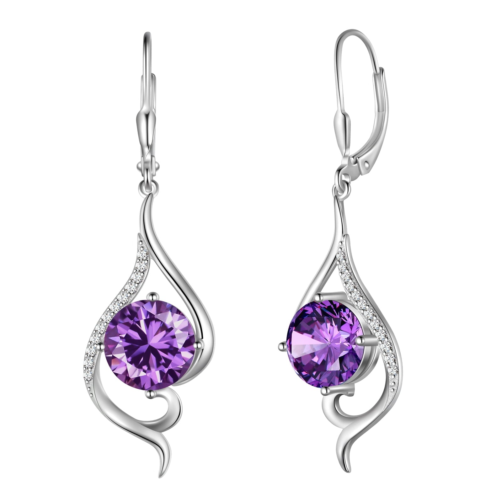 Women Drop Earrings February Birthstone Amethyst Purple Hanging Leverback Earring Sterling Silver Jewelry Christmas Birthday Valentine's Day Gift for Her/Wife/Mom - Aurora Tears
