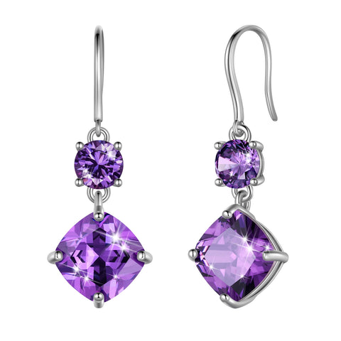 Women February Birthstone Earrings 925 Sterling Silver Hanging Drop Earrings Amethyst Purple Jewelry Christmas Valentine's Day Gift - Aurora Tears