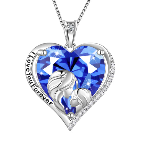 Women Heart Necklace 925 Sterling Silver Pendant Blue Tanzanite December Birthstone Jewelry Mother Daughter Sister Birthday Christmas Mother's Day Gift - Aurora Tears
