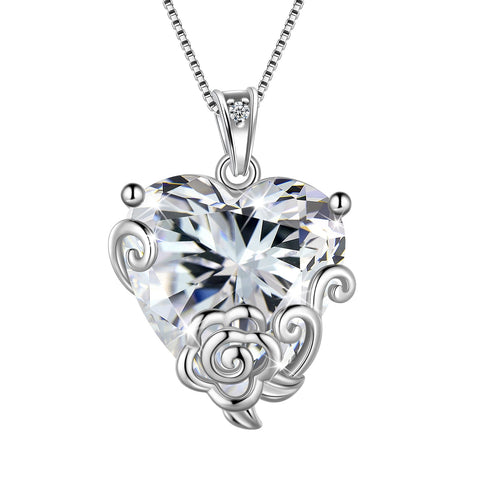 Women Heart Necklace April Birthstone Diamond Crystal Bridal Jewelry 925 Sterling Silver Rose Pendant Mom Birthday Valentine's Day Gift - Aurora Tears