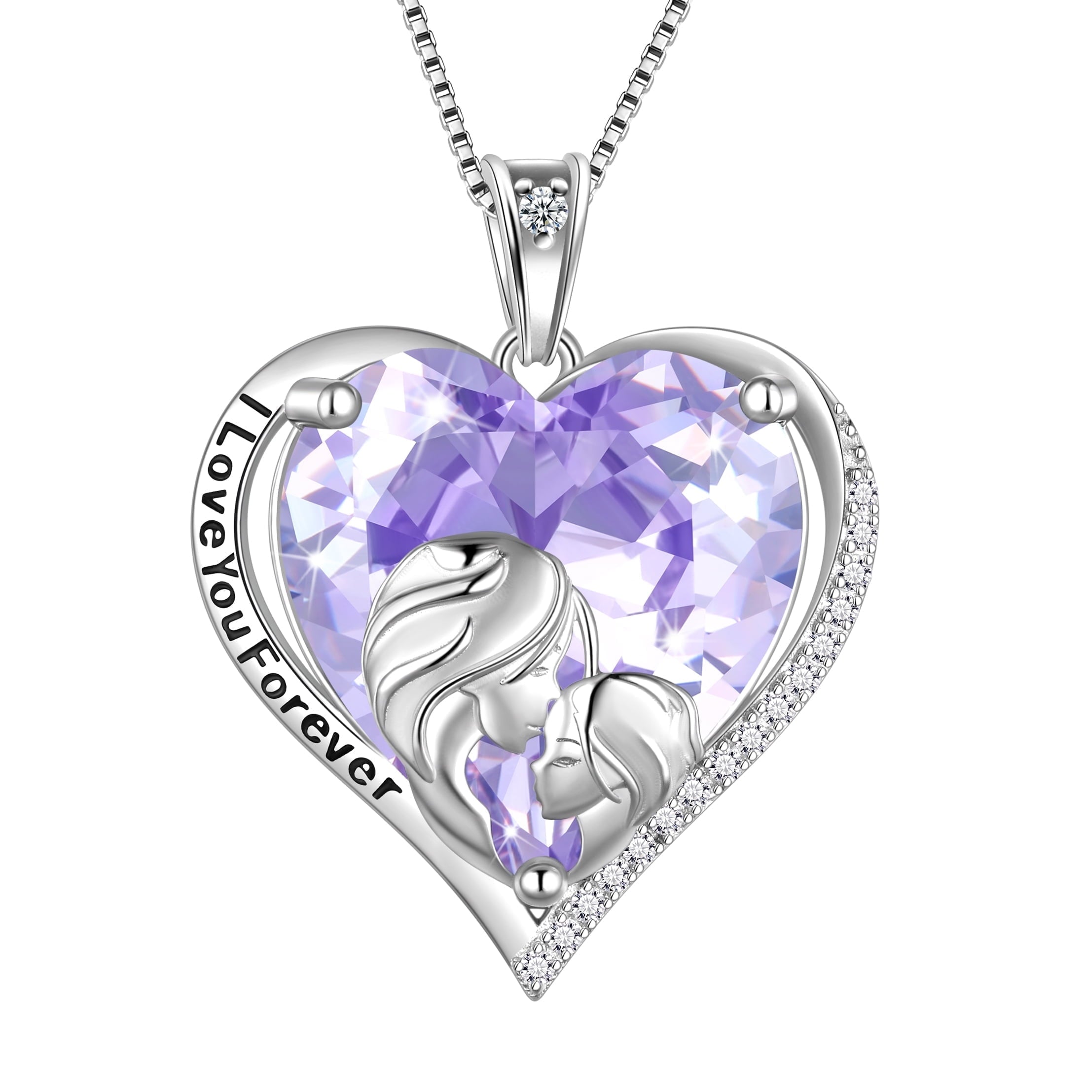 Women Heart Necklace for Daughter Sister 925 Sterling Silver Light Purple Alexandrite June Birthstone Pendant Jewelry Christmas Mother's Day Gift - Aurora Tears