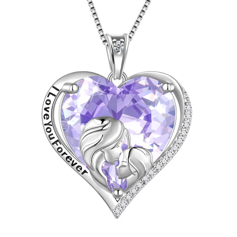 Women Heart Necklace for Daughter Sister 925 Sterling Silver Light Purple Alexandrite June Birthstone Pendant Jewelry Christmas Mother's Day Gift - Aurora Tears