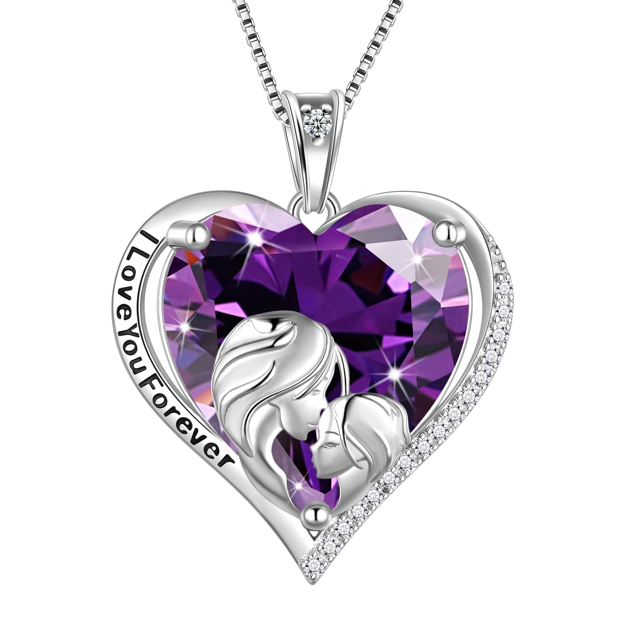 Women Heart Necklace for Daughter Sister 925 Sterling Silver Purple Amethyst Birthstone Pendant Jewelry February Birthday Christmas Mother's Day Gift - Aurora Tears