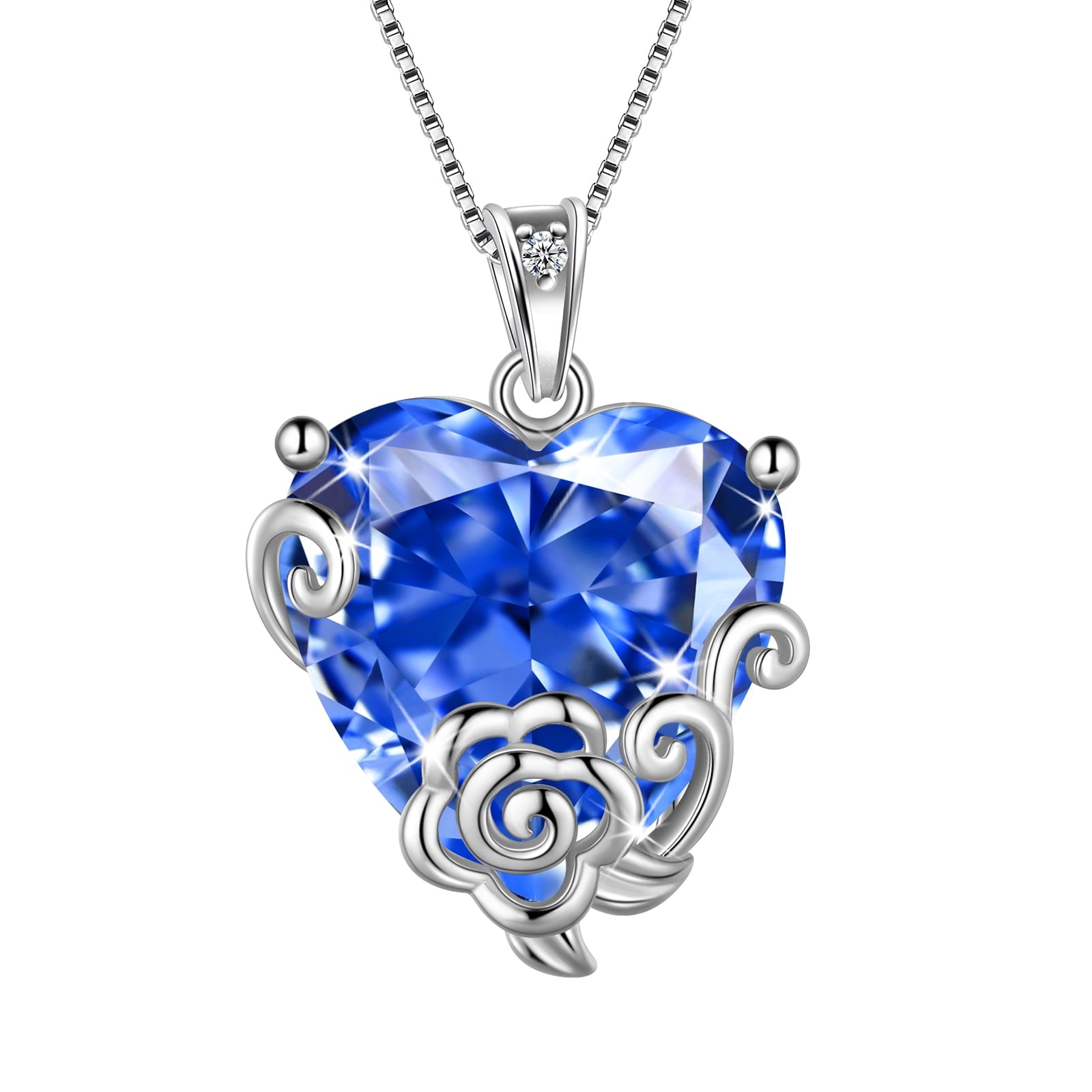 Women Heart Necklace December Birthstone Tanzanite Jewelry 925 Sterling Silver Flower Rose Pendant Mother Christmas Valentines Birthday Gifts - Aurora Tears