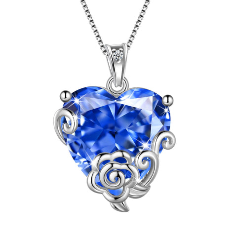 Women Heart Necklace December Birthstone Tanzanite Jewelry 925 Sterling Silver Flower Rose Pendant Mother Christmas Valentines Birthday Gifts - Aurora Tears