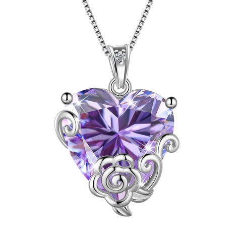 Women Heart Necklace June Birthstone Alexandrite Jewelry 925 Sterling Silver Flower Rose Pendant Mom Birthday Mother's Day Gift - Aurora Tears
