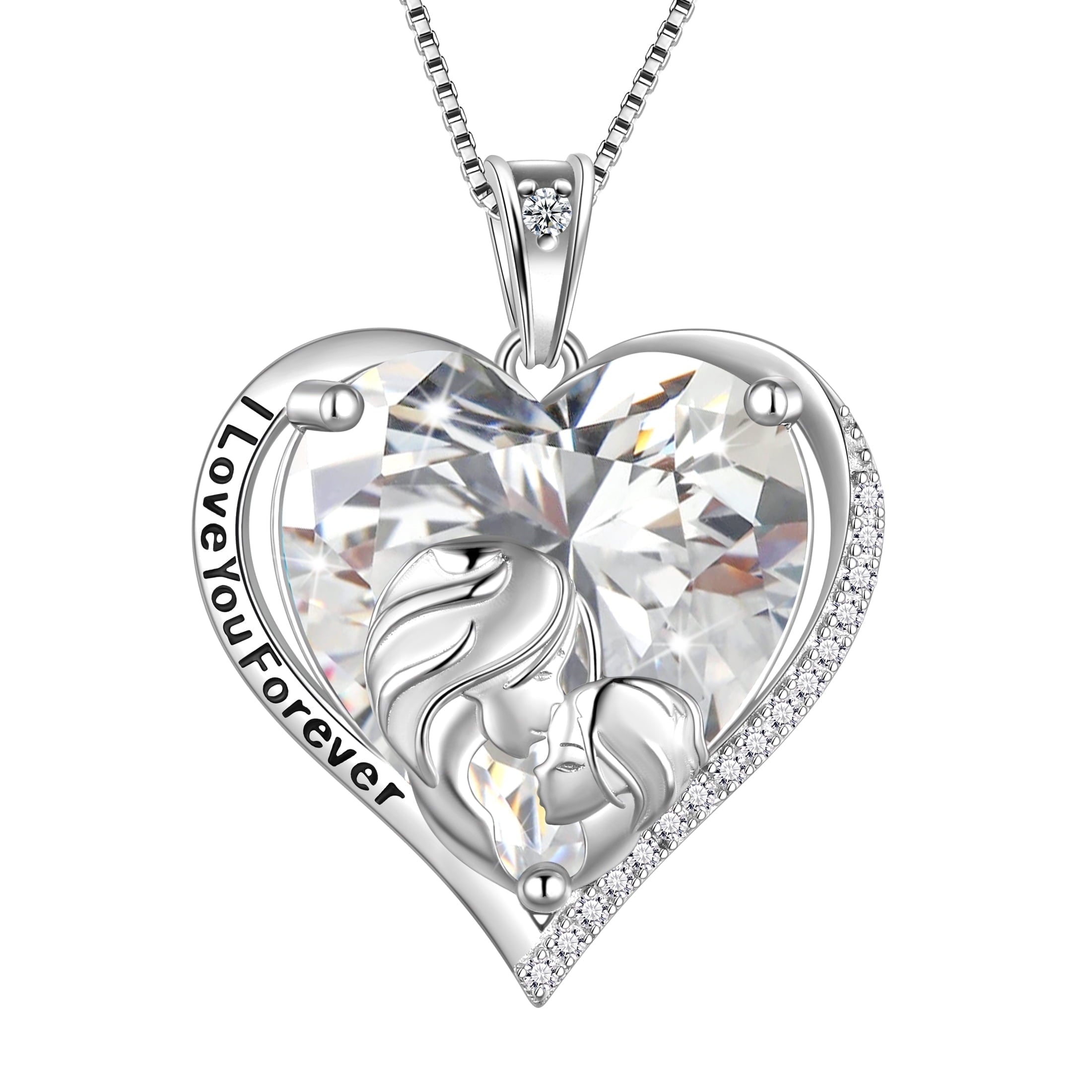 Women Heart Necklace for Mother Daughter 925 Sterling Silver Crystal Diamond Birthstone Pendant Jewelry April Birthday Christmas Mother's Day Gift - Aurora Tears
