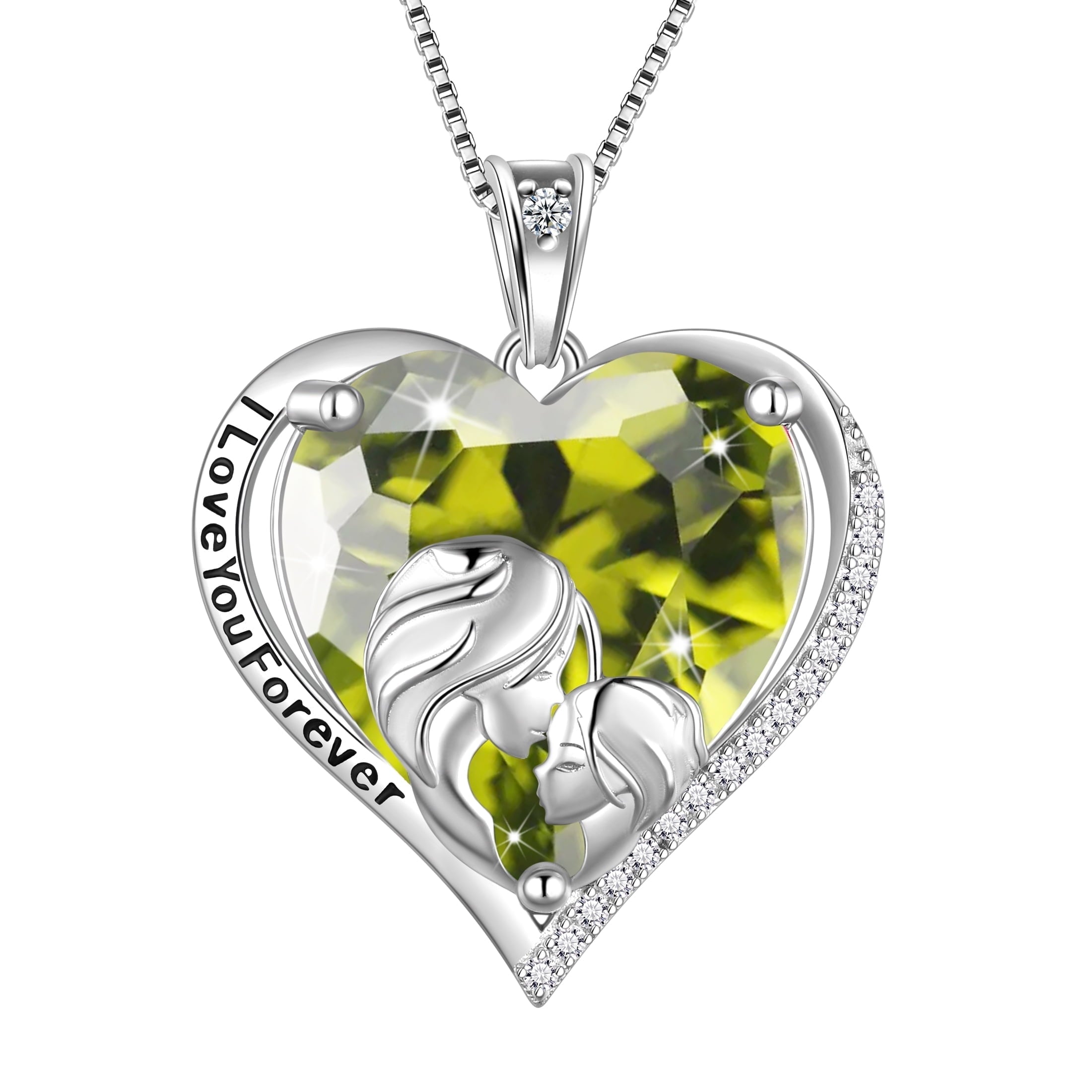 Women Heart Necklace for Mother Daughter Sister 925 Sterling Silver Green Peridot Birthstone Pendant Jewelry Christmas August Birthday Mother's Day Gift - Aurora Tears