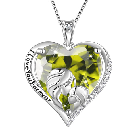 Women Heart Necklace for Mother Daughter Sister 925 Sterling Silver Green Peridot Birthstone Pendant Jewelry Christmas August Birthday Mother's Day Gift - Aurora Tears