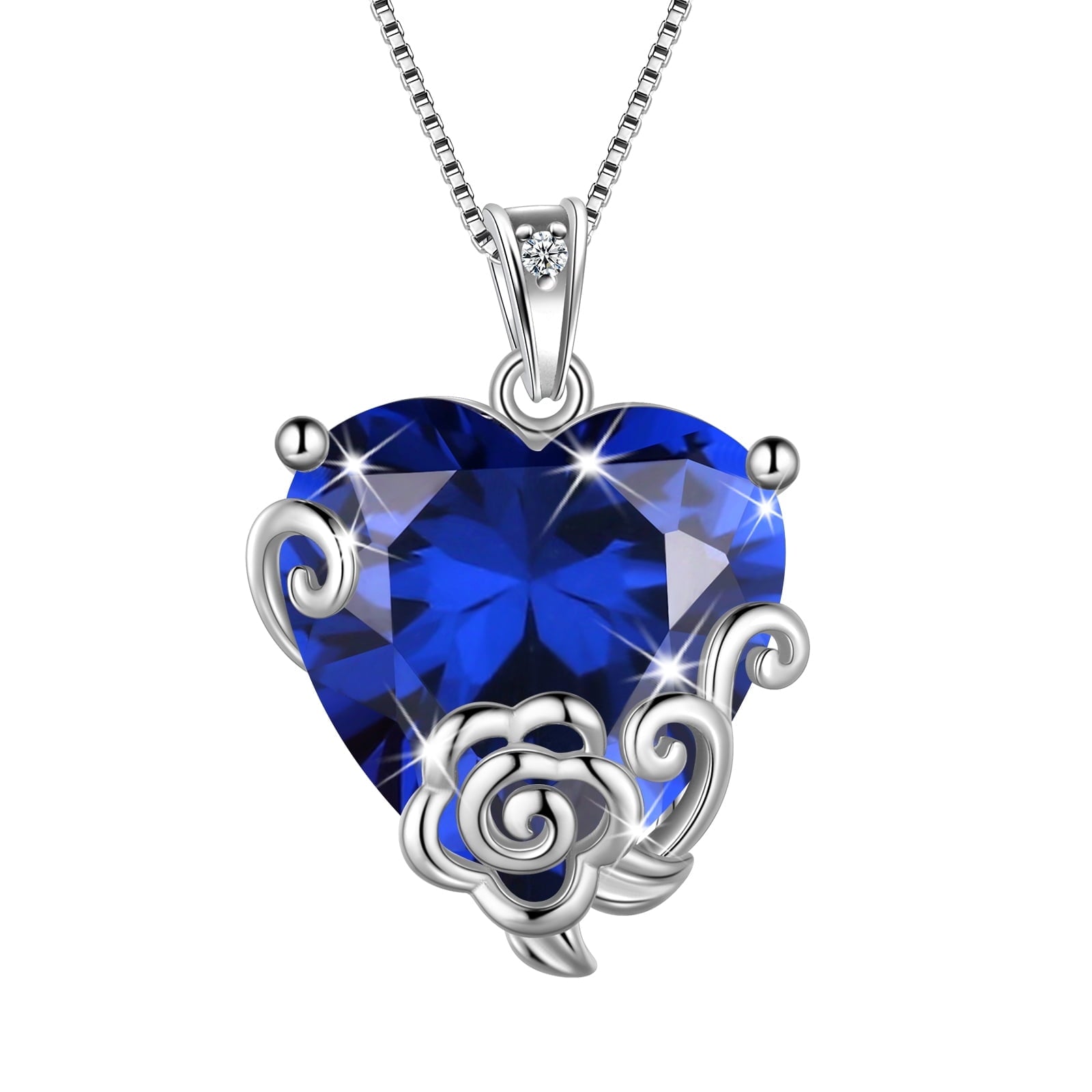 Women Heart Necklace September Birthstone Sapphire Jewelry 925 Sterling Silver Blue Flower Pendant Christmas Birthday Mother's Day Gift - Aurora Tears
