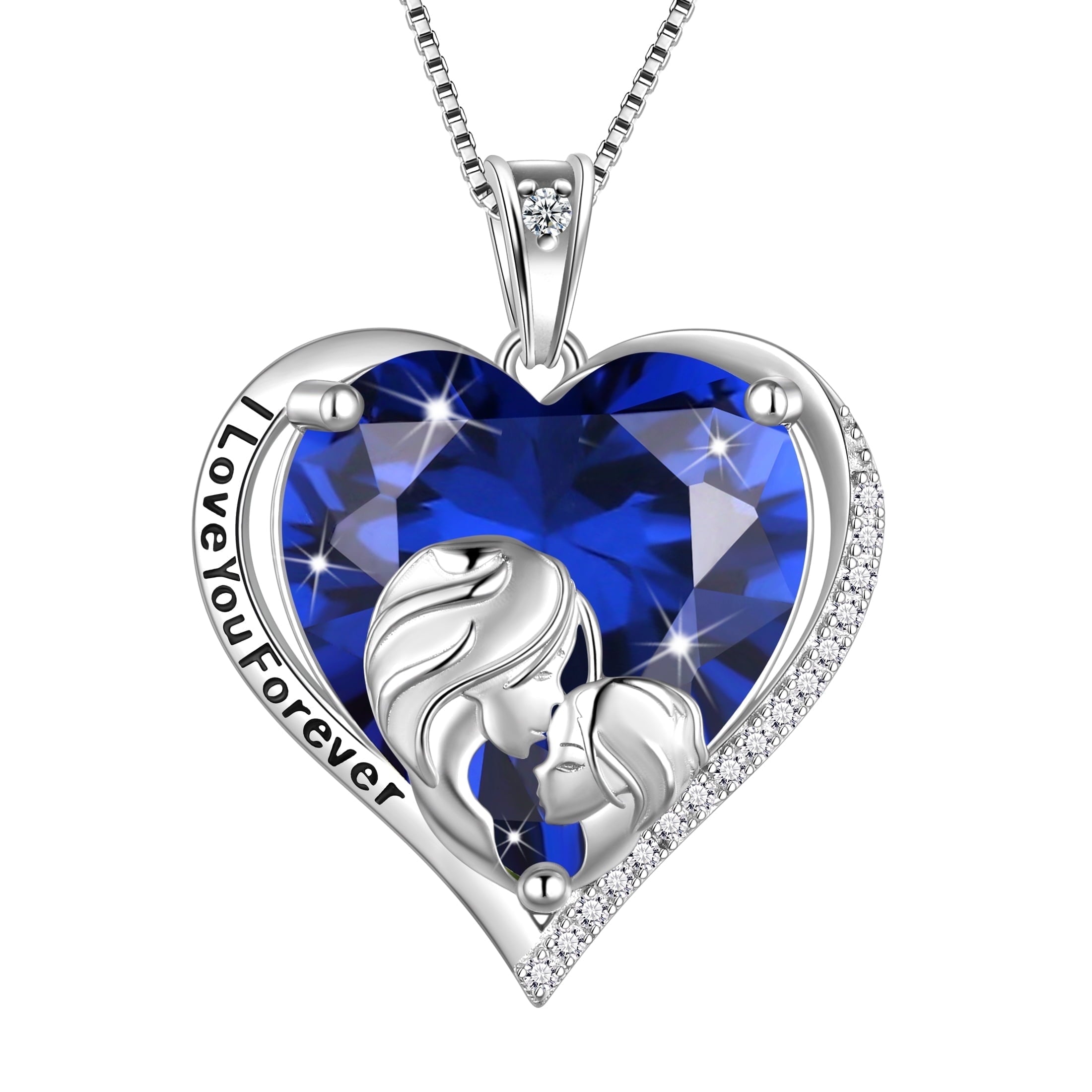 Women Heart Necklace for Mom Daughter 925 Sterling Silver Blue Sapphire Birthstone Jewelry Charm September Birthday Christmas Mother's Day Gift for Her - Aurora Tears