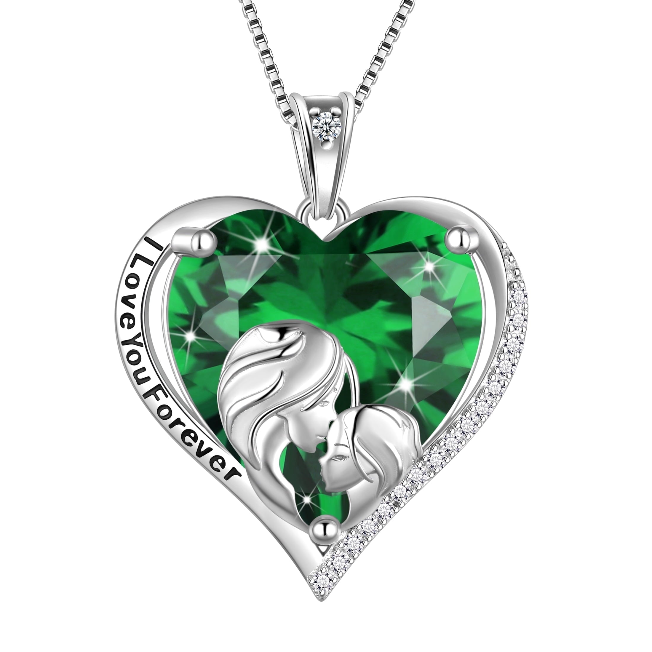 Women Heart Necklace for Mother Daughter Sister 925 Sterling Silver Green Emerald Birthstone Pendant Jewelry May Birthday Mother's Day Gift - Aurora Tears