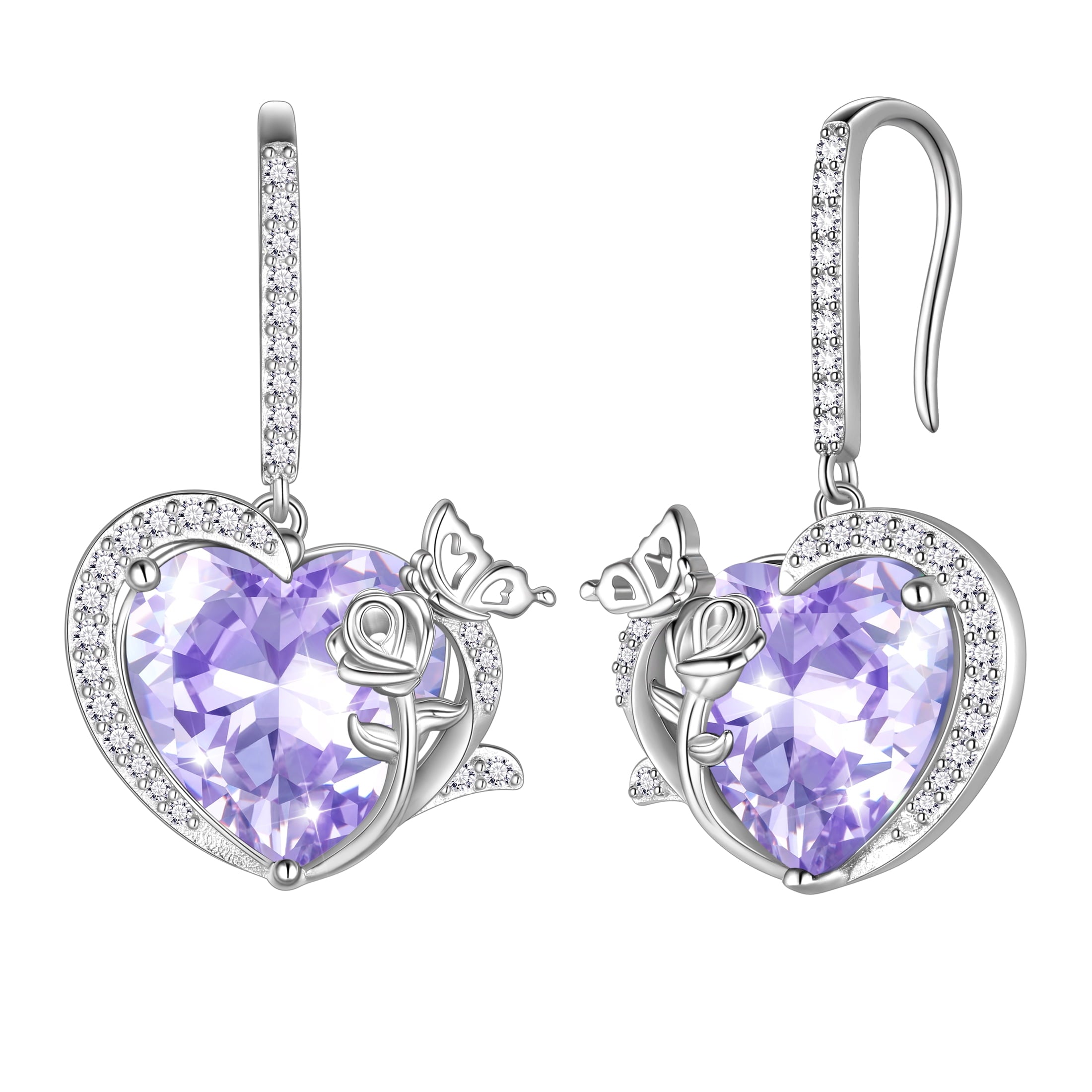 Women June Birthstone Drop Earrings Heart Alexandrite Butterfly Rose Jewelry 925 Sterling Silver Hook Earring Birthday Mother's Day Gift - Aurora Tears