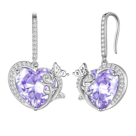 Women June Birthstone Drop Earrings Heart Alexandrite Butterfly Rose Jewelry 925 Sterling Silver Hook Earring Birthday Mother's Day Gift - Aurora Tears