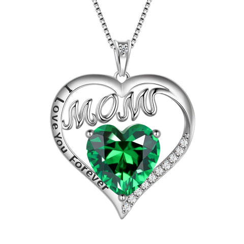 Women Necklace for Mom Grandma Mother's Day Gifts, Heart May Birthstone Necklace Emerald Green 925 Sterling Silver Pendant Christmas Jewelry - Aurora Tears