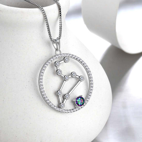 Leo Zodiac Necklace Pendant Women Girls Jewelry Birthday Gift Mystic Topaz 925 Silver