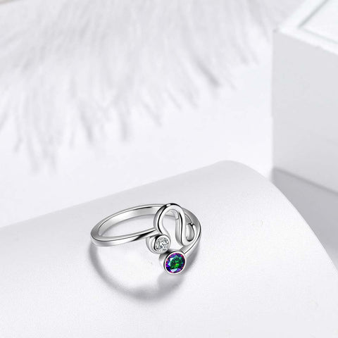 Leo Zodiac Rings Women Girls Jewelry Birthday Gift Mystic Topaz 925 Silver