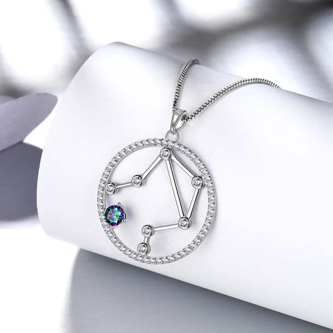 Waage Sternzeichen Halskette Anhänger Damen Mädchen Schmuck Geburtstagsgeschenk Mystic Topaz 925 Silber