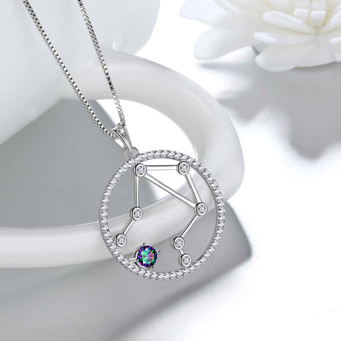 Waage Sternzeichen Halskette Anhänger Damen Mädchen Schmuck Geburtstagsgeschenk Mystic Topaz 925 Silber