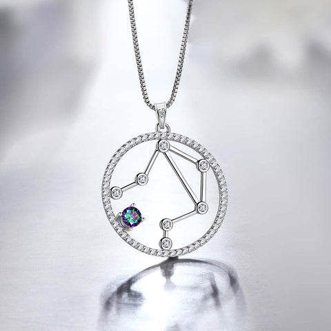 Waage Sternzeichen Halskette Anhänger Damen Mädchen Schmuck Geburtstagsgeschenk Mystic Topaz 925 Silber