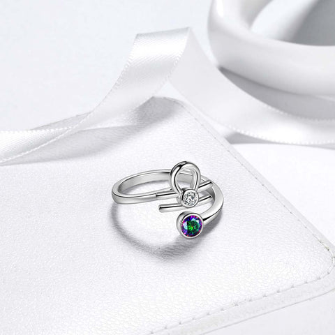 Libra Zodiac Rings Women Girls Jewelry Birthday Gift Mystic Topaz 925 Silver